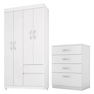 Kit Guarda Roupa Solteiro 4 Portas Lótus Cômoda Astral Branco