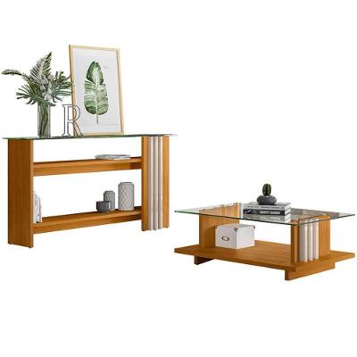 Kit Aparador Para Sala E Mesa De Centro Tampo De Vidro Foz Cinamomo/off White