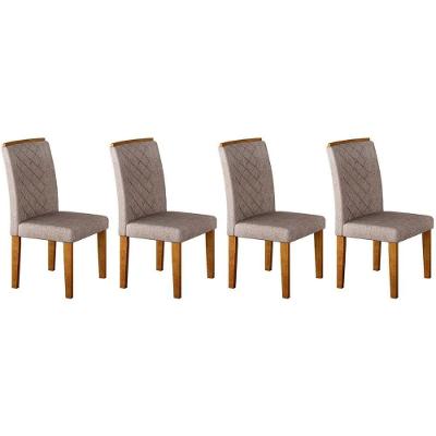 Kit 4 Cadeiras Sala Jantar Jade 4 Un Imbuia Capuccino Linho Bege Turim Rufato