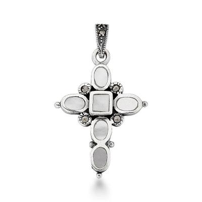Pingente Crucifico 3,7cm Madreperola Prata 925