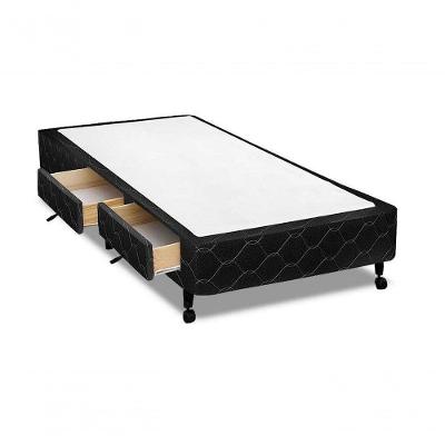 Cama Box Castor Solteiro Poli Preto Com 2 Gavetas 88x188x27cm