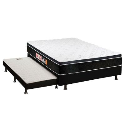 Cama Box Casal Colchão Espuma D33 Castor Black E White + Base Crc Courano Black(138x188)