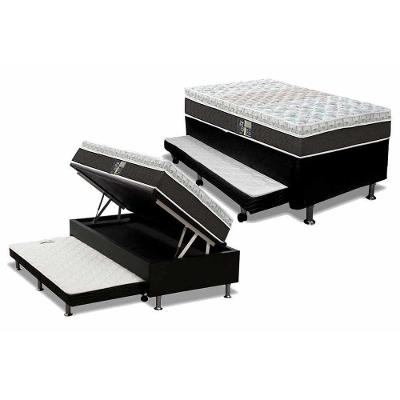 Cama Box Baú C-auxiliar Solteiro: Colchão Molas Castor Pocket Class Híbrido + Base Crc Courano Black(88x188)
