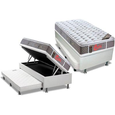 Cama Box Baú C-auxiliar Solteiro: Colchão Molas Castor Pocket Light Stress + Base Crc Courano Branco(88x188)