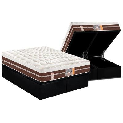 Cama Box Baú King: Colchão Molas Pocket Ensacadas Castor Silver Star Air Híbrido + Base Crc Courano Black (193x203)