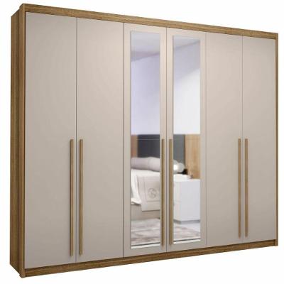 Guarda Roupa Casal Com Espelho 2,75m Dubai Majestic 6 Portas Nature Fendi Vila Rica0