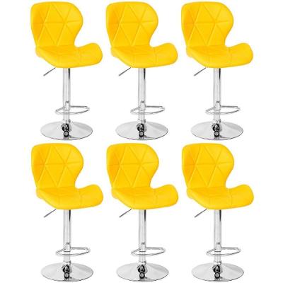 Kit 06 Banquetas Slim Estofada Giratória Com Regulagem De Altura - Amarelo
