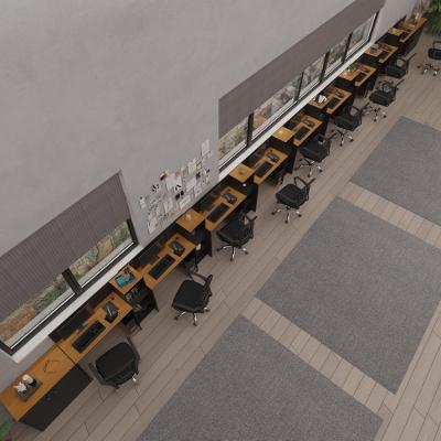 Conjunto De Escritório Smart 8 Livreiro 2 Buffet E 9 Mesas 90cm - Preto E Cedro Preto E Cedro