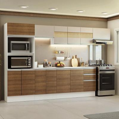 Armário De Cozinha Completa 100% MDF 310 Cm Smart 02 Branco/Rustic/Crema