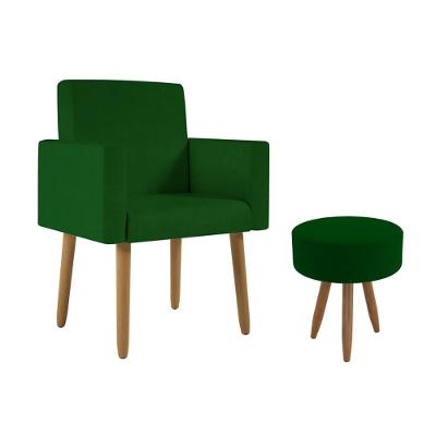 Poltrona Decorativa Cadeira Recepção Com Puff Balaqui Decor Verde