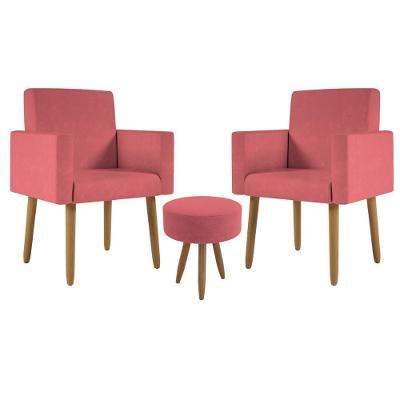 Kit 2 Poltronas Decorativa Sala Nina Com Puff Balaqui Decor Rosa