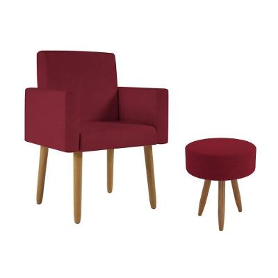 Poltrona Decorativa Cadeira Recepção Com Puff Balaqui Decor Marsala