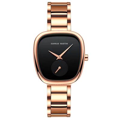 Relógio De Pulso De Quartzo Oval Estilo Minimalista Feminino Em Aço Inoxidavel Preto Rose