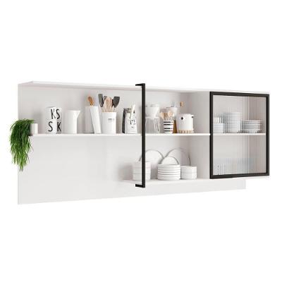 Armário Aéreo Para Cozinha Alpha 2504 Com 1 Porta Com Vidro Canelado 200cm Branco
