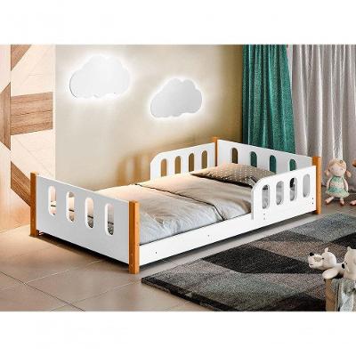 Cama Montessoriana Infantil Com Grade de Proteção Camila Branco Com 2 Luminárias e Colchão - Divaloto