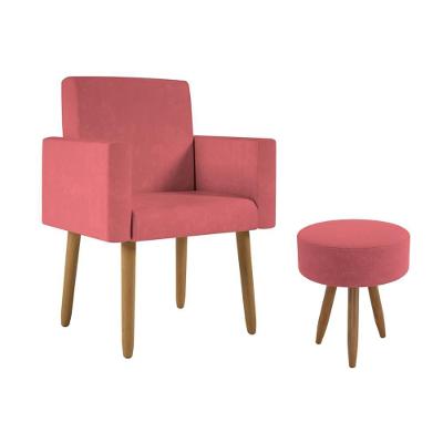 Poltrona Decorativa Cadeira Consultorio Com Puff - Balaqui Cor:rosa Rosa