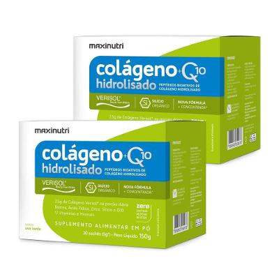 Kit 2 Colágenos Verisol Q10 Maxinutri Sachês Sabor Uva Verde