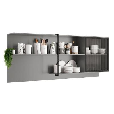 Armário De Cozinha Modulado Alpha 2504 Com 1 Porta Com Vidro Canelado 200cm Cinza
