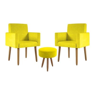 Kit 2 Poltronas Decorativa Consultorio Nina Com Puff Balaqui Cor:amarelo Amarelo