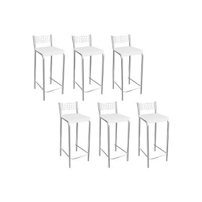 Banqueta De Cozinha Gênova B705 Kit 6 Un Cromada Branco 106