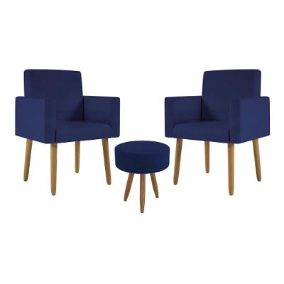 Kit 2 Poltronas Decorativa Consultorio Nina Com Puff Balaqui Cor:azul Marinho Azul Marinho