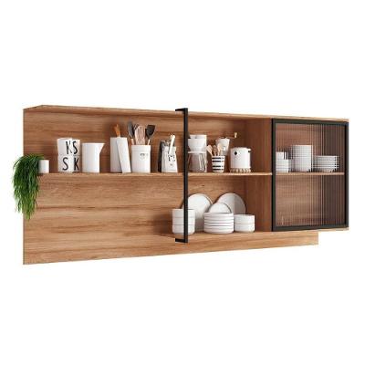Armário Aéreo Cozinha Modulado Alpha 2504 Com 1 Porta Com Vidro Canelado 200cm Freijó