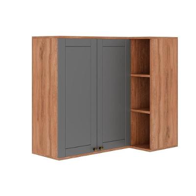 Armário Aéreo Cozinha Modulado Bella 2604 Canto Reto Com 2 Portas 94cm Nogal Cinza