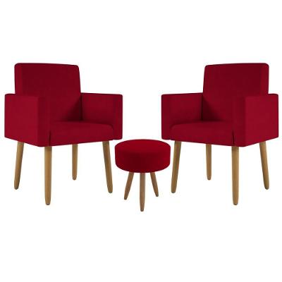 Kit 2 Poltronas Decorativa Consultorio Nina Com Puff Balaqui Cor:vermelho Vermelho