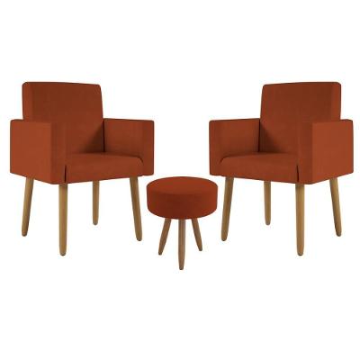 Kit 2 Poltronas Decorativa Consultorio Nina Com Puff Balaqui Cor:terracota Terracota