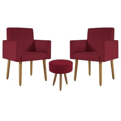 Kit 2 Poltronas Decorativa Consultorio Nina Com Puff Balaqui Cor:marsala Marsala