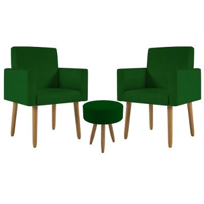 Kit 2 Poltronas Decorativa Consultorio Nina Com Puff Balaqui Cor:verde Verde