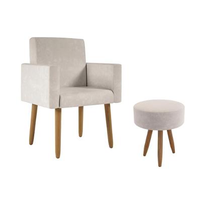 Poltrona Decorativa Cadeira Consultorio Com Puff - Balaqui Cor:bege Bege