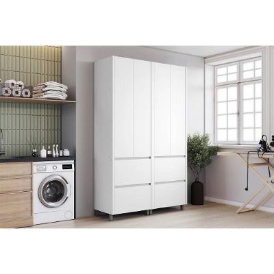 Armário Multiuso Lavanderia Rainha C- 4 Portas E 4 Gavetas 140cm Branca - Nesher