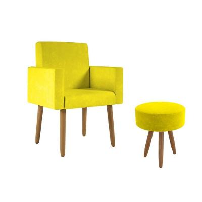 Poltrona Decorativa Cadeira Consultorio Com Puff - Balaqui Cor:amarelo Amarelo
