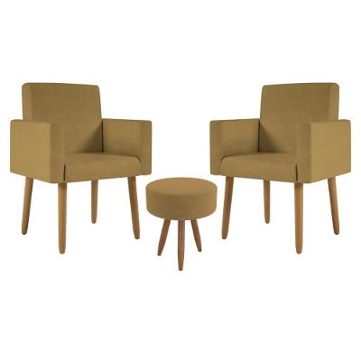 Kit 2 Poltronas Decorativa Consultorio Nina Com Puff Balaqui Cor:capuccino Capuccino