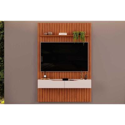Estante P- Sala Até 55 Pol Pratic Ripado C- 2 Gavetas 143x240cm Freijó-off White - Dj Móveis