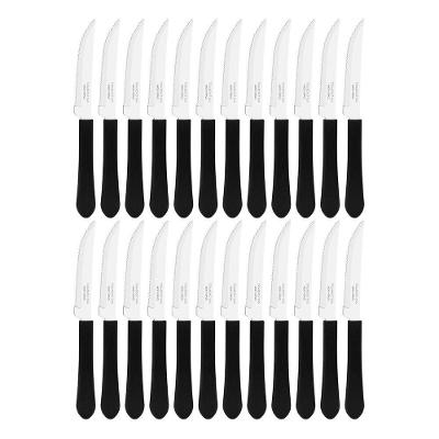 Kit 24 Facas De Mesa Churrasco Tramontina Leme Inox Cabo Preto