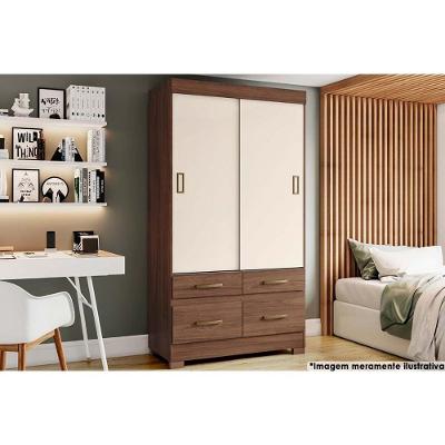 Guarda Roupa Casal 2 Portas De Correr E 4 Gavetas C- Pés Briz Be25 Flex Castanho-castanho Ou Off White - Henn