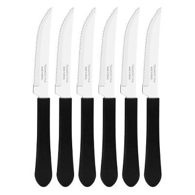 Kit 6 Facas De Mesa Churrasco Tramontina Leme Inox Cabo Preto