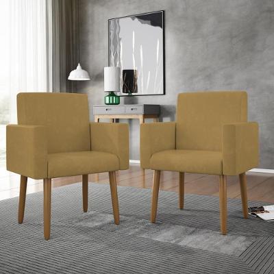 Kit 02 Cadeiras Poltronas Decorativas Com Puff Salão Balaqui Decor Capuccino