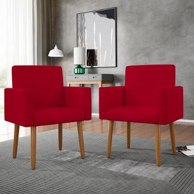 Kit 02 Cadeiras Poltronas Decorativas Com Puff Salão Balaqui Decor Vermelho