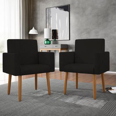 Kit 02 Cadeiras Poltronas Decorativas Com Puff Salão Balaqui Decor Preto