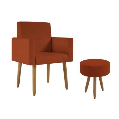 Poltrona Decorativa Com Puff Salão Recepção Balaqui Decor Terracota