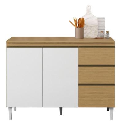Balcão Para Cozinha 120 Cm 3 Portas 2 Gavetas Nevasca Atacama Branco