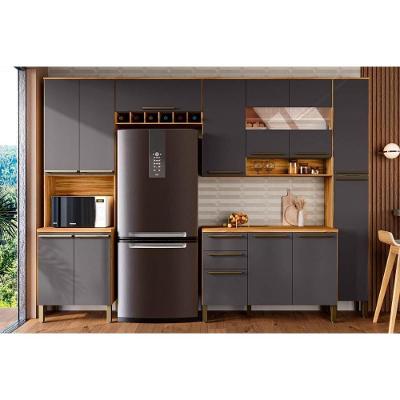 Cozinha Modulada Completa Nápoli Prime 5 Peças 2 Aéreos + 1 Balcão + 1 Paneleiro + 1 Torre Quente C5p97 Amendoa Grafite Ronipa