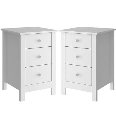 Kit 02 Mesas De Cabeceira 3 Gavetas 36 Cm Dm113 Branco Dtall Branco