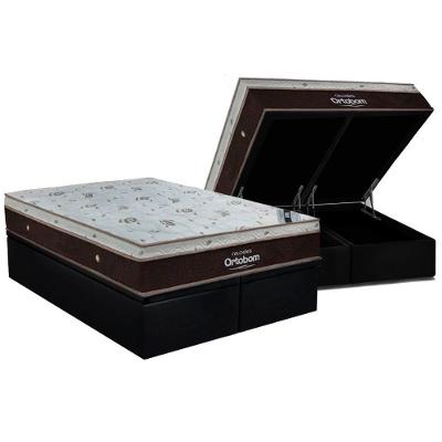 Cama Box Baú: Colchão Molas Ensacadas Ortobom Sleep King + Base Crc Suede Black (193x203)
