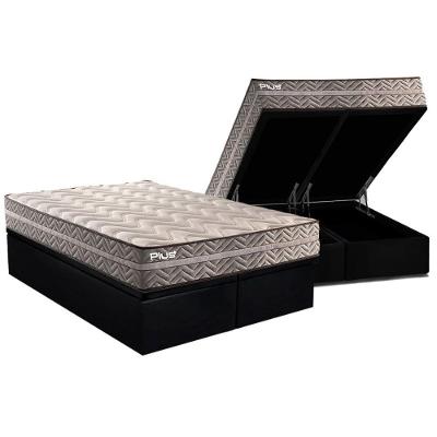 Conjunto Box Baú King: Colchão Molas Paropas D45 Pasquale Plus Gray + Base Crc Suede Black (193x203)