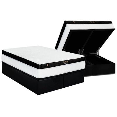 Cama Box Baú King: Colchão Molas Masterpocket Ensacadas Luckspuma Gold Line Elastic Gel + Base Crc Suede Black (193x203)