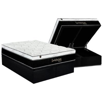 Conjunto Box Baú King: Colchão Espuma Luckspuma Visco Masterpocket Lucksfaction Black + Base Crc Suede Black(193x203)